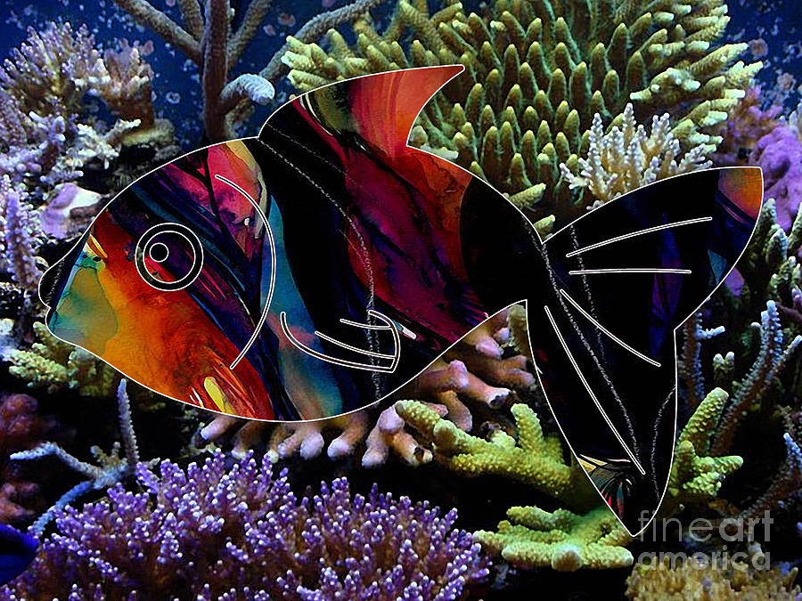 Fish Mixed Media -  Fish in the reef by Marvin Blaine