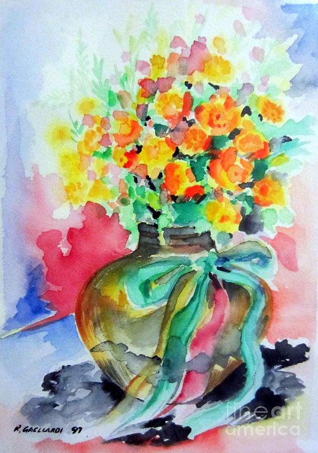 Happy Flowers in a glass vase Painting by Roberto Gagliardi