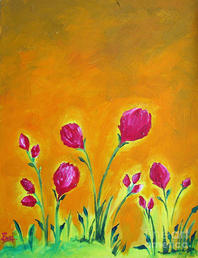 Flower Painting - Happy flowers acrylic painting on canvas by Prajakta P