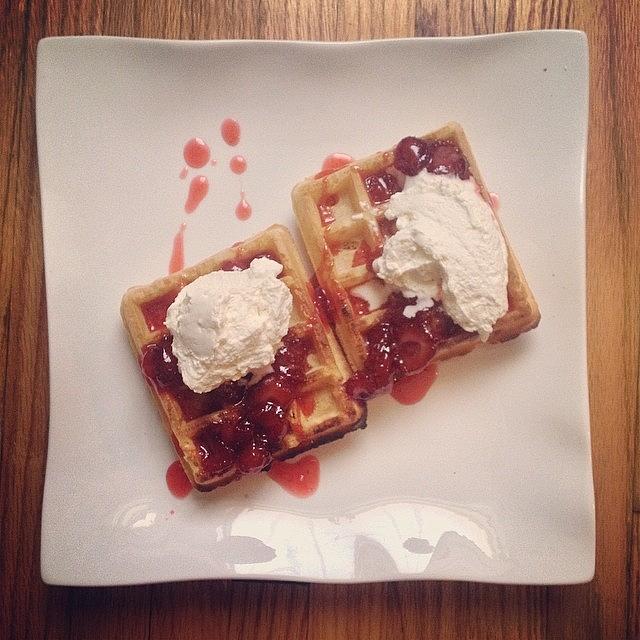 Waffles with Home Made Whipped Cream and Strawberry Syrup Photograph by Melissa DuBow
