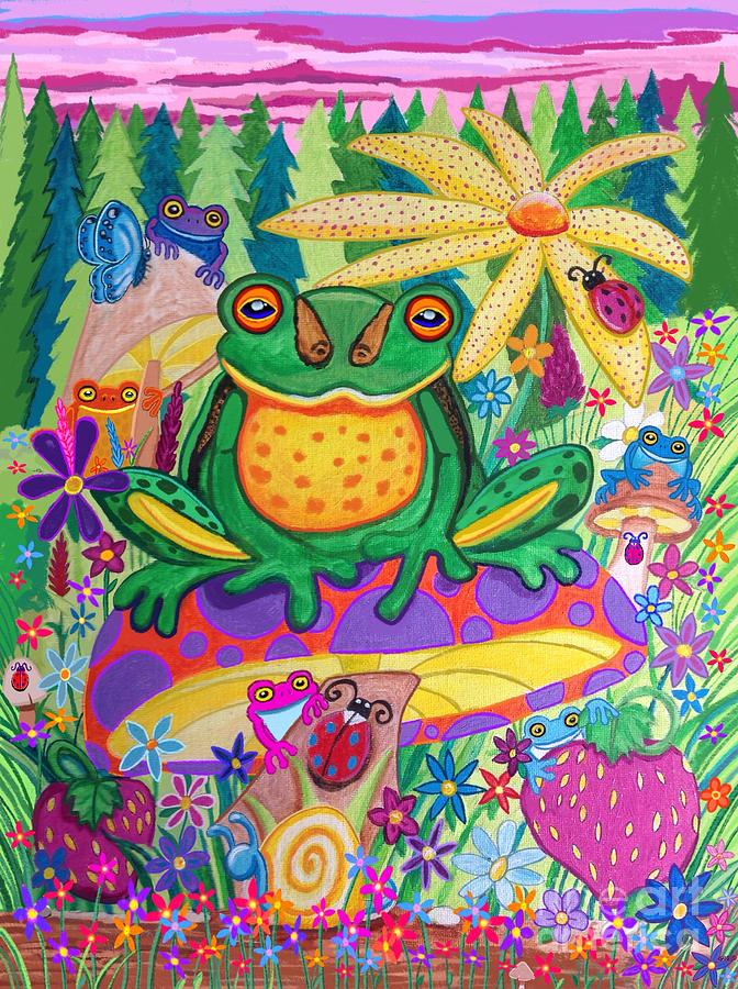 Happy Frogs And Wild Flowers Painting