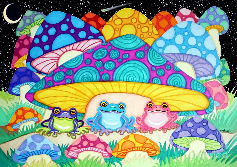 Happy Frogs in the Starlight  Drawing by Nick Gustafson
