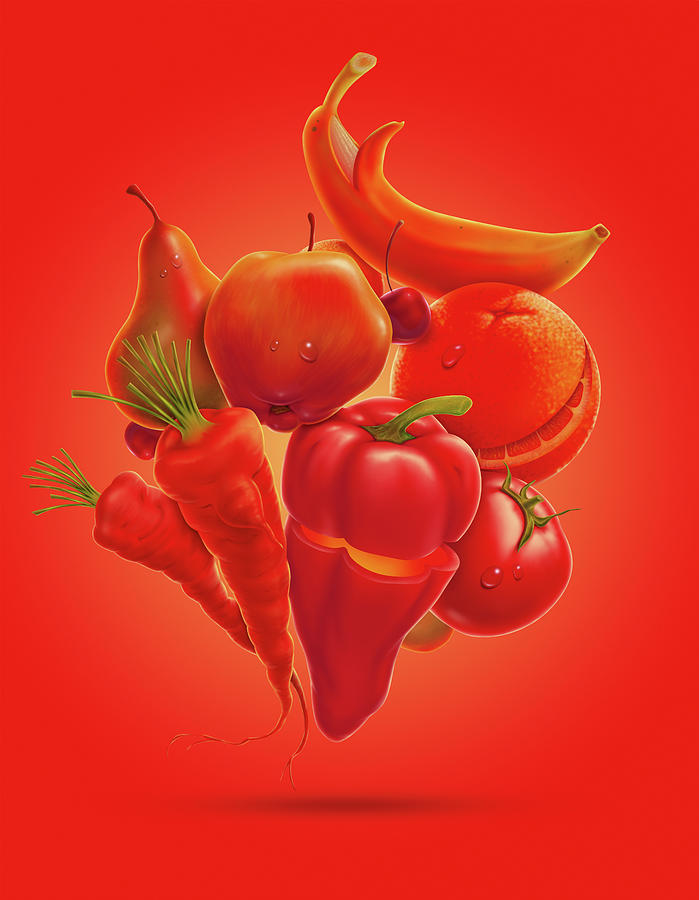 Happy Fruits Vegetables Digital Art by Axllll