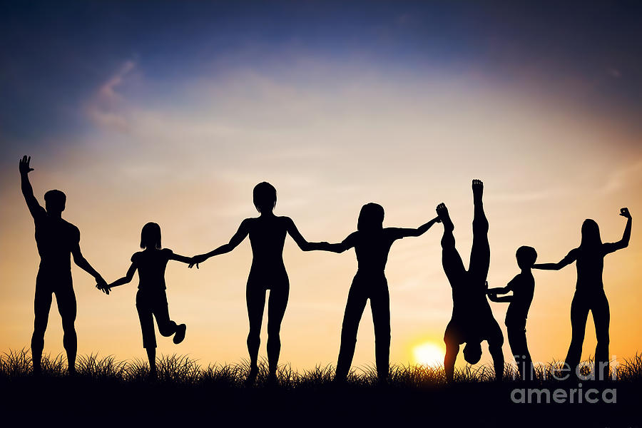 Sunset Photograph - Happy group of people friends family together by Michal Bednarek