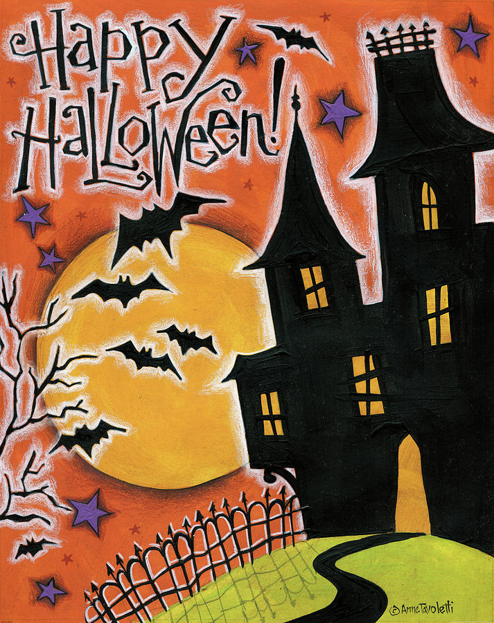 Bat Painting - Happy Halloween by Anne Tavoletti