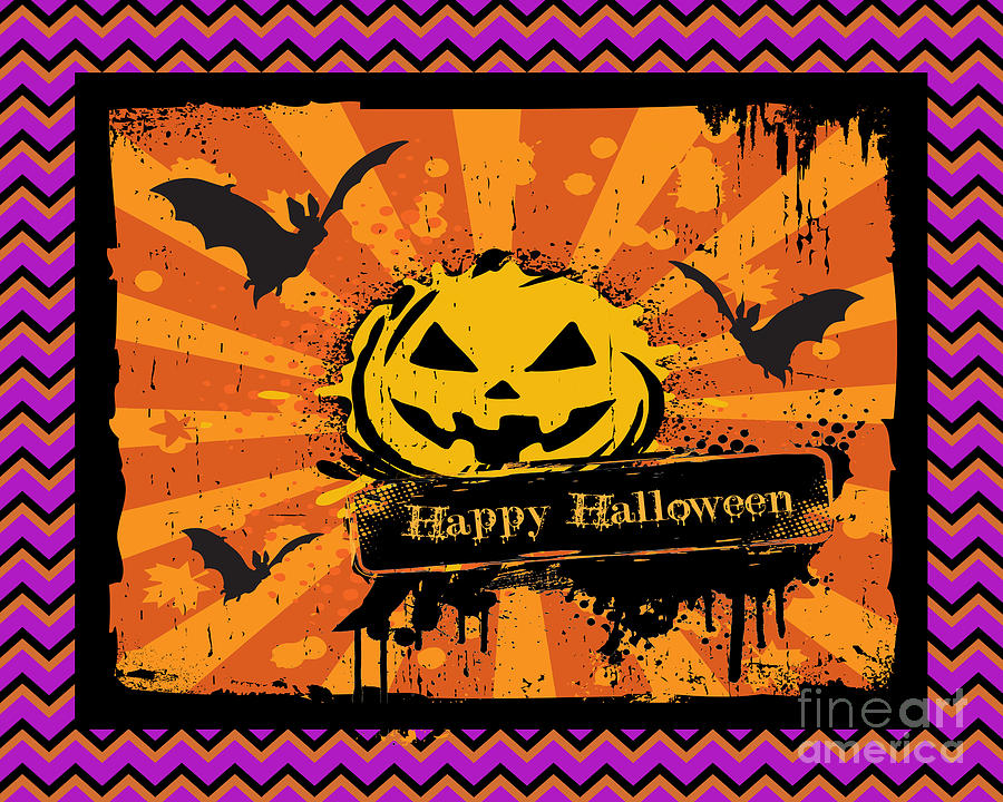 Happy Halloween-Chevron Pumpkin Digital Art by Jean Plout
