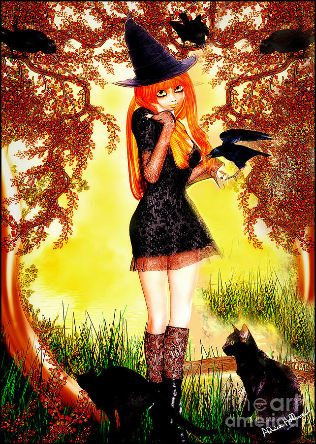 Happy Halloween Cute Witch Mixed Media by Alicia Hollinger