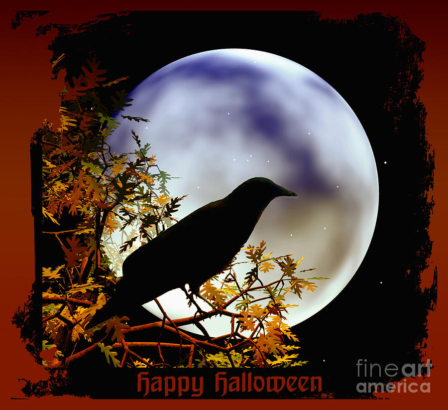 Halloween Photograph - Happy Halloween Moon and Crow by Eva Thomas