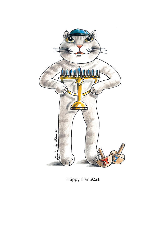 Cat Drawing - Happy HanuCAT by Louise McClain Reeves