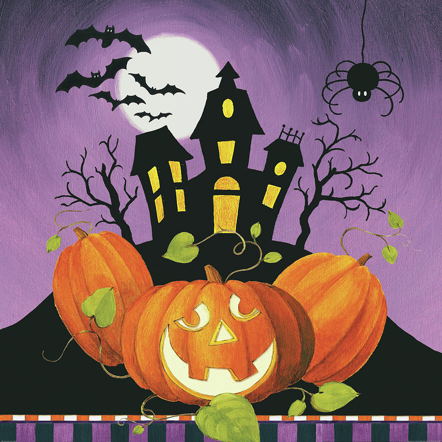 Fall Painting - Happy Haunting House On Pumpkins by Lisa Audit