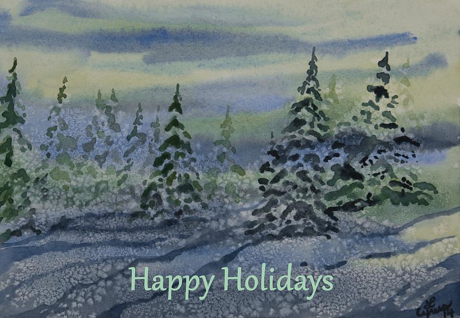 Happy Holidays - Snowy Winter Evening Painting by Cascade Colors