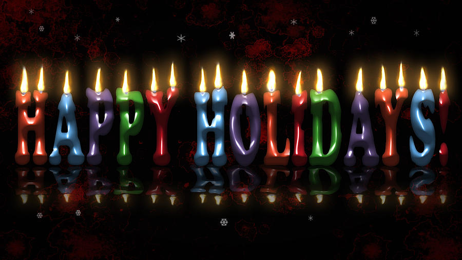 Happy Holidays Painting - Happy Holidays Colorful Candles Text by Georgeta Blanaru