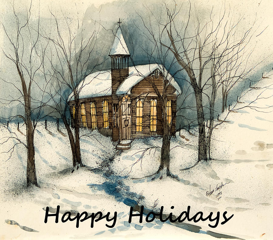 Santa Claus Painting - Happy Holidays Country Church  by Anna Sandhu Ray