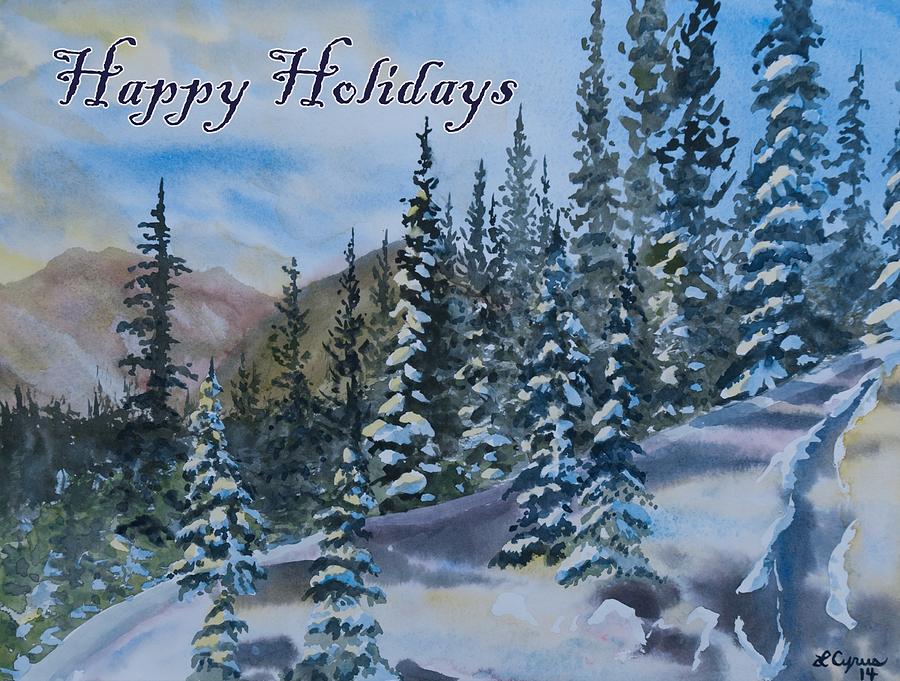 Happy Holidays Forest and Mountains Painting by Cascade Colors