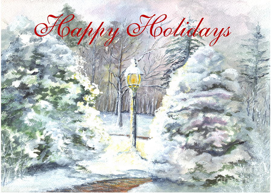 Happy Holidays Greeting Card Painting by Carol Wisniewski