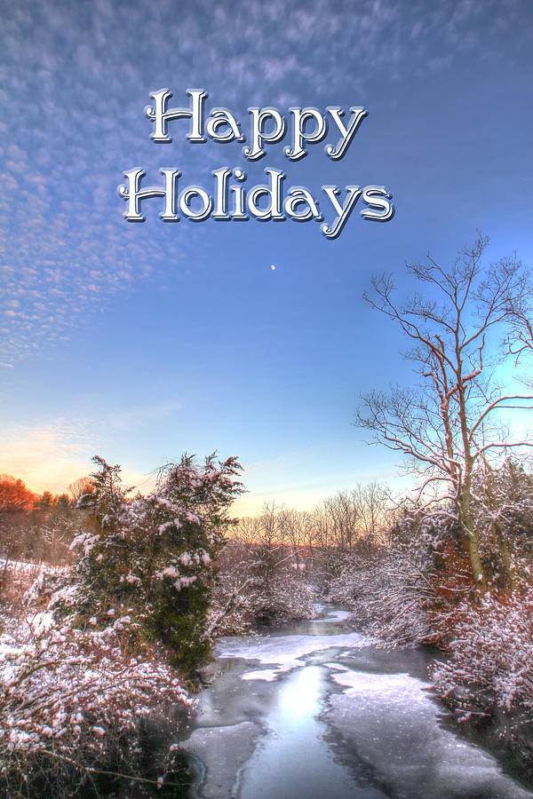 Happy Holidays Greeting - Moon Sky and Creek Photograph by Carol Senske
