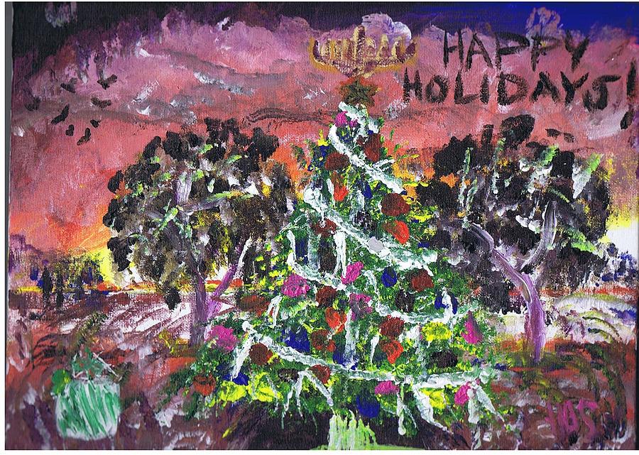 Tree Painting - Happy Holidays by Hartley B Singer