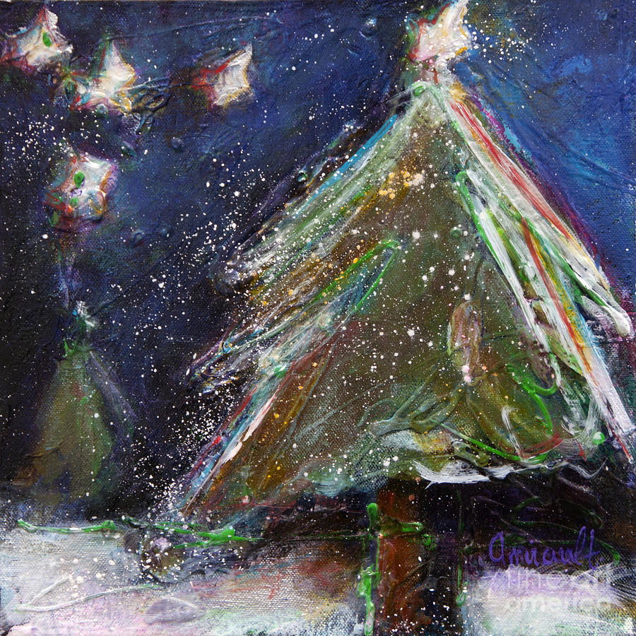 Happy Holidays Silver and Red Wishing Stars Painting by Johane Amirault ...