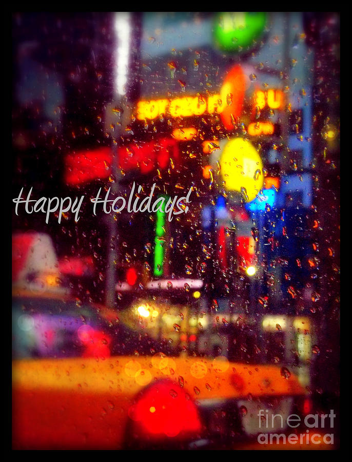 Happy Holidays - Taxi in the Rain - Holiday and Christmas Card Photograph by Miriam Danar