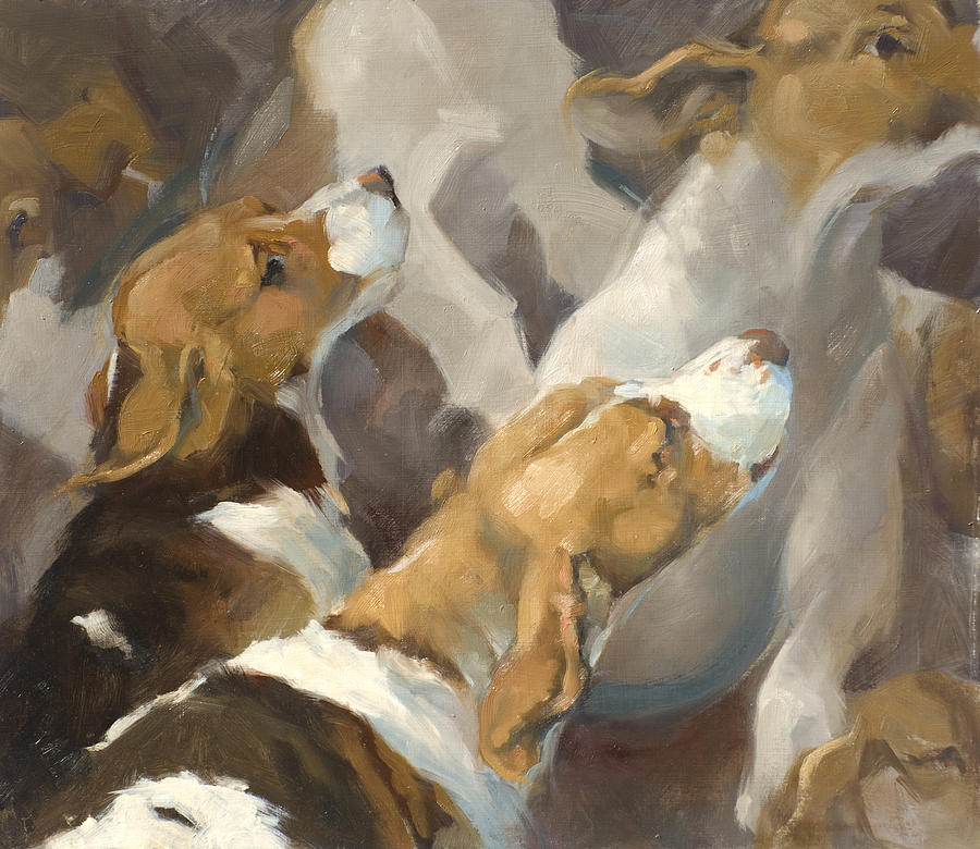 Dog Painting - Happy Hounds by Jane  Cozart