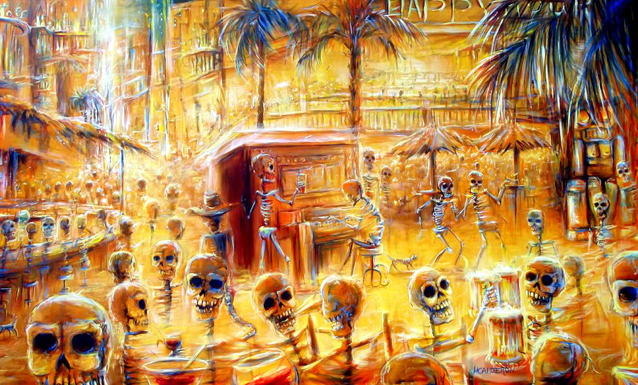 Skeleton Painting - Happy Hour by Heather Calderon
