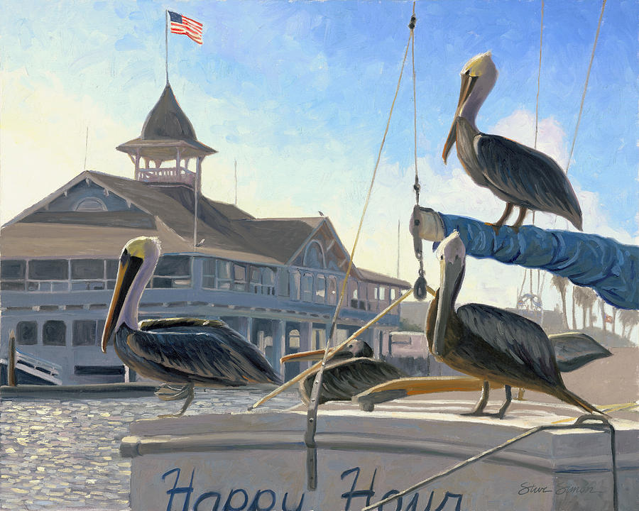 Pelican Painting - Happy Hour by Steve Simon