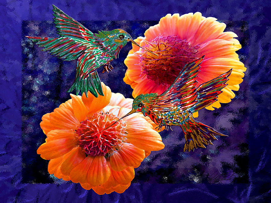 Happy Hummingbirds in Flowers Painting by Michele Avanti