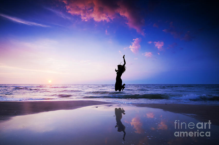 Sunset Photograph - Happy jump jumping on beach by Michal Bednarek