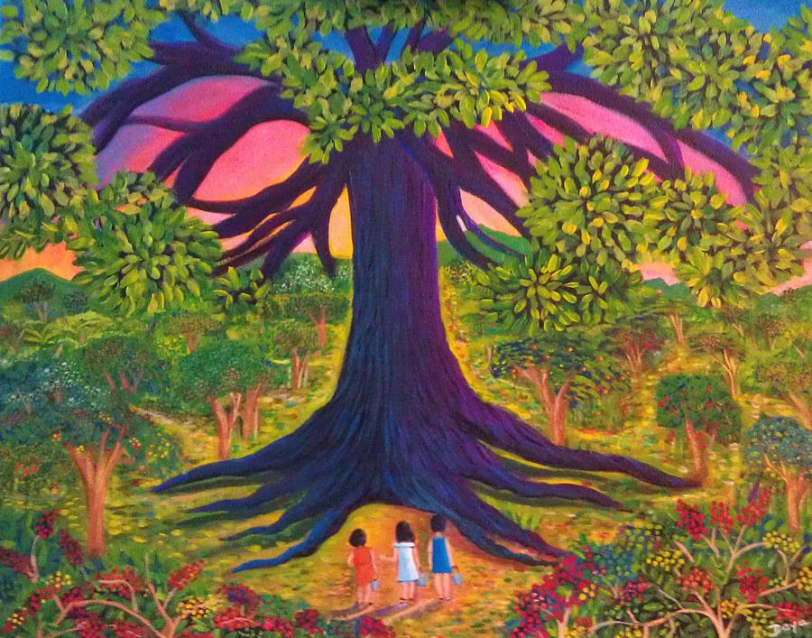 Big Tree Painting - Happy memories of my childhood by Deyanira Harris