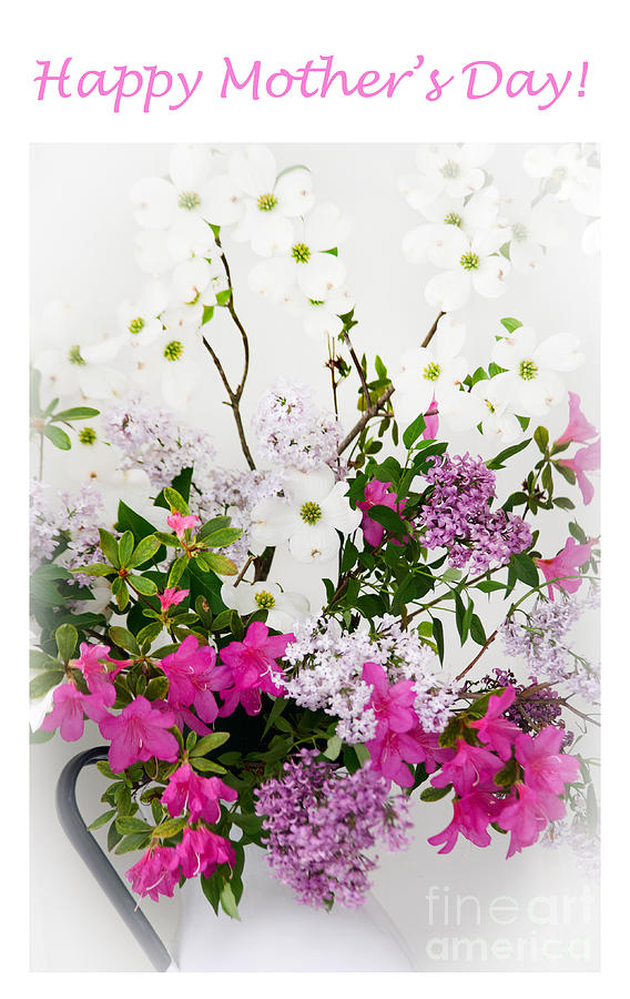 Happy Mothers Day White Pitcher With Flowers Photograph