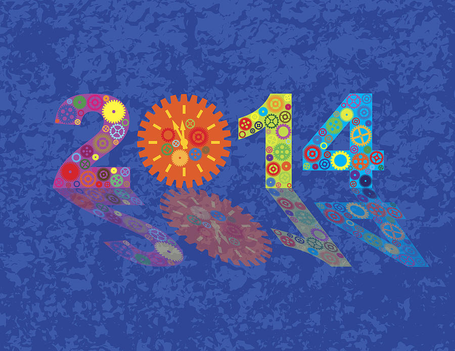 Happy New Year 2014 Colorful Gears With Background Photograph