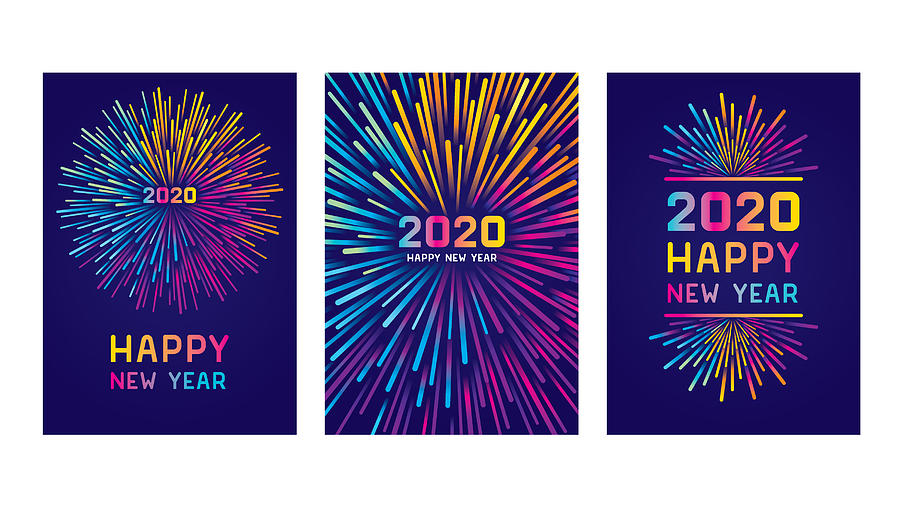 Happy new year 2020 card set Drawing by Miakievy