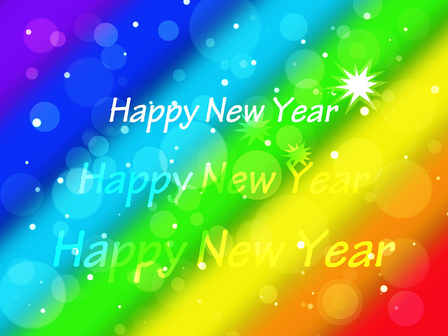 Abstract Digital Art - Happy New Year Rainbow by Gill Billington
