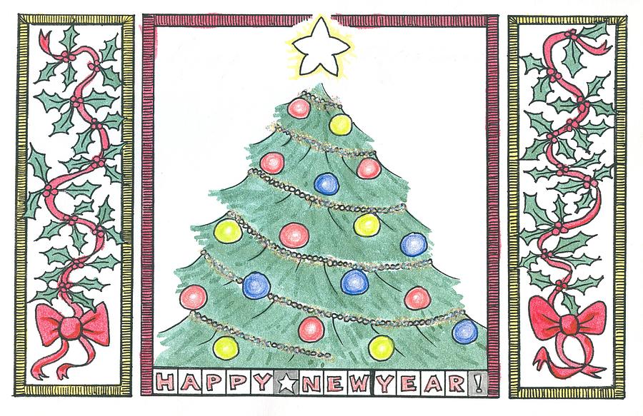 Christmas Drawing - Happy New Year by Ralf Schulze