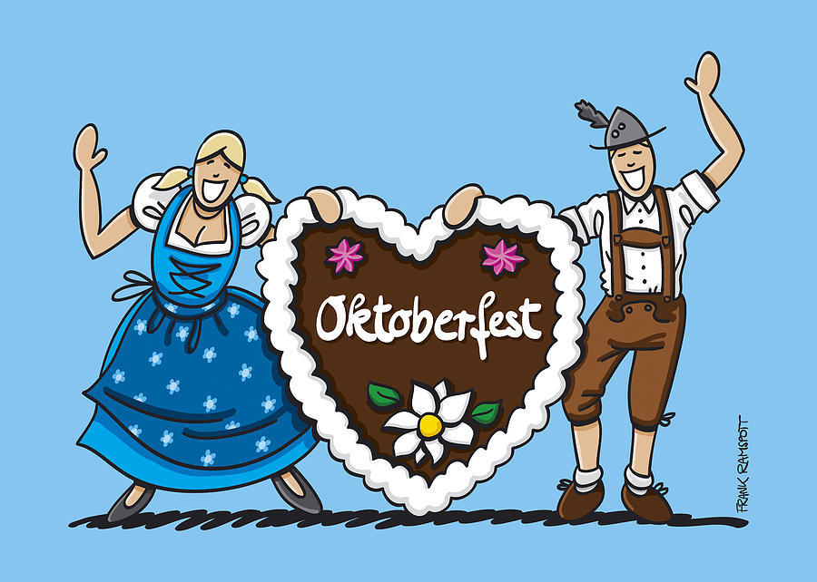 Munich Movie Digital Art - Happy Oktoberfest Couple With Gingerbread Heart by Frank Ramspott