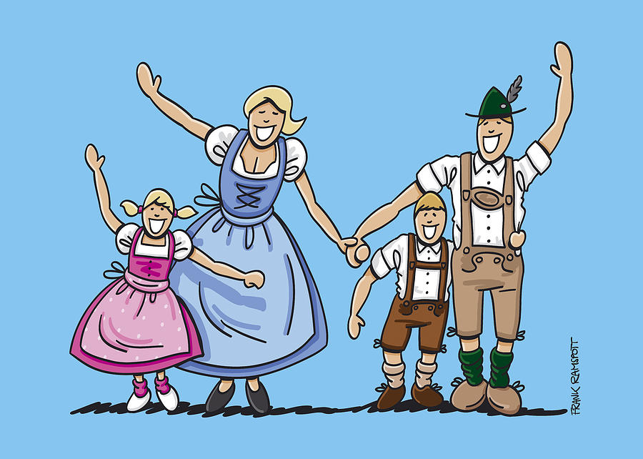 Munich Movie Drawing - Happy Oktoberfest Family Waving Hands by Frank Ramspott