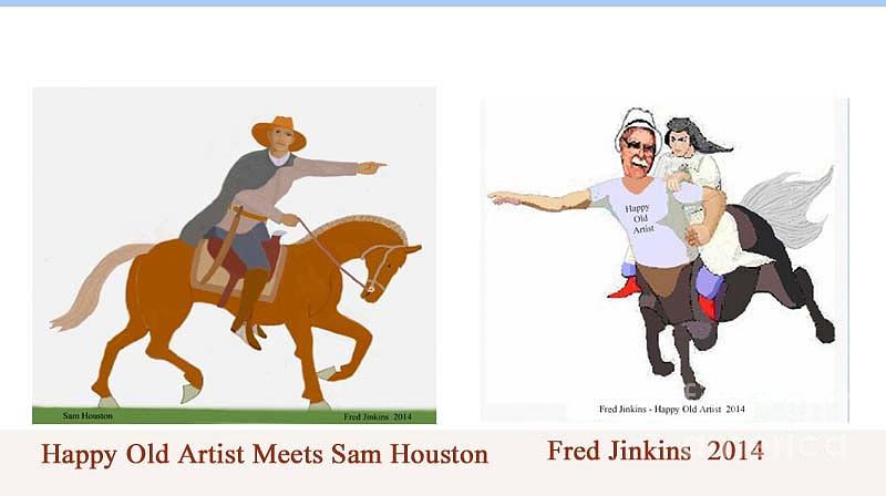 History In The Making Painting - Happy Old Artist Meets Sam Houston by Fred Jinkins
