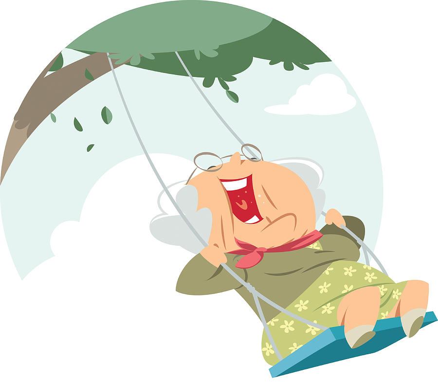 Happy old woman on the swing Drawing by Pijama61