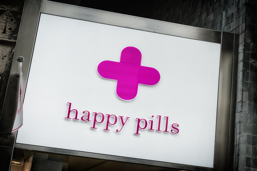 Sign Photograph - Happy pills by Joan Carroll