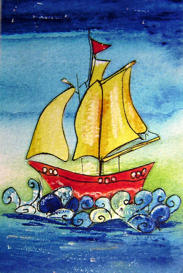 Happy Sailing ship  Mixed Media by Mary Cahalan Lee - aka PIXI