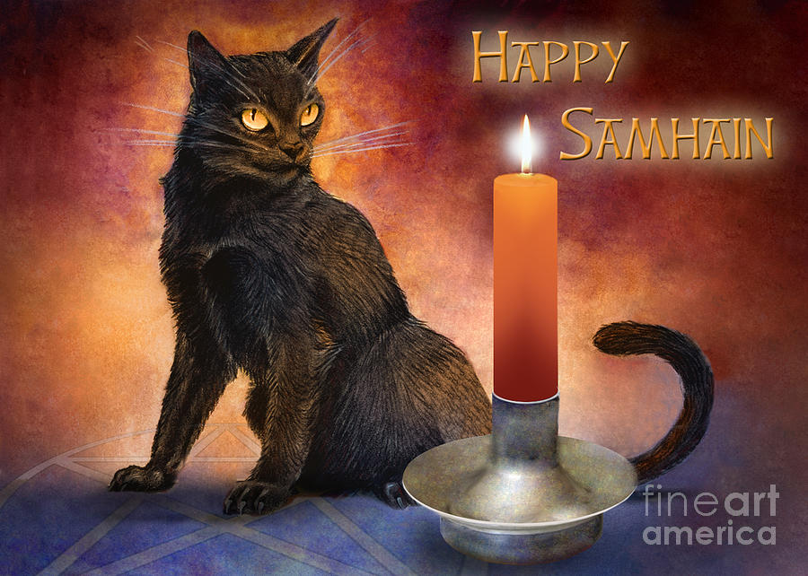 Happy Samhain Kitten and Candle Digital Art by Melissa A Benson
