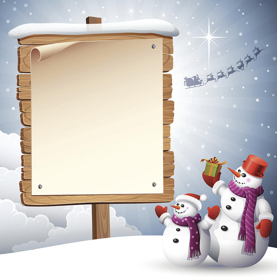 Happy Snowmen with Christmas Sign Drawing by AlonzoDesign