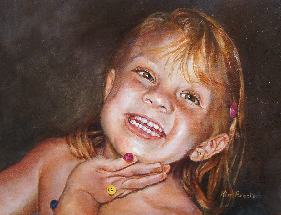 Portrait Painting - Happy Stickers - Commissioned Child Portrait by Kim Brecklein