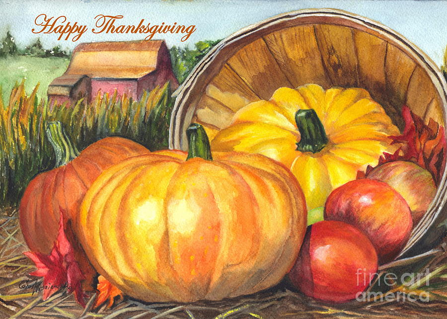 Apple Painting - Happy Thanksgiving by Carol Wisniewski