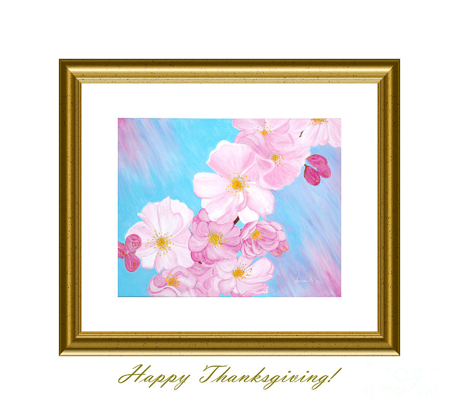 Happy Thanksgiving. Cherry Blossom Painting by Oksana Semenchenko