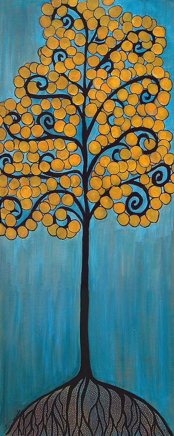 Happy Tree in Blue and Gold Painting by Lee Owenby