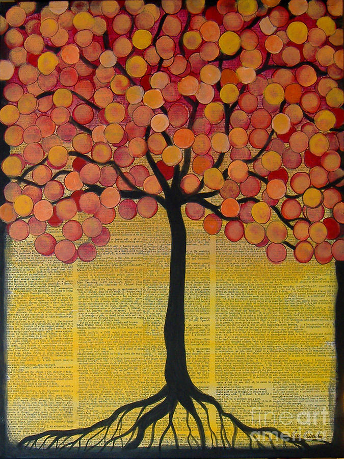 Happy Tree In Orange Mixed Media by Lee Owenby