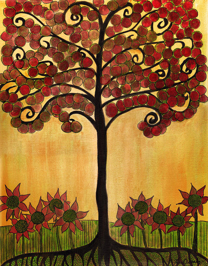 Tree Painting - Happy Tree In Red by Lee Owenby
