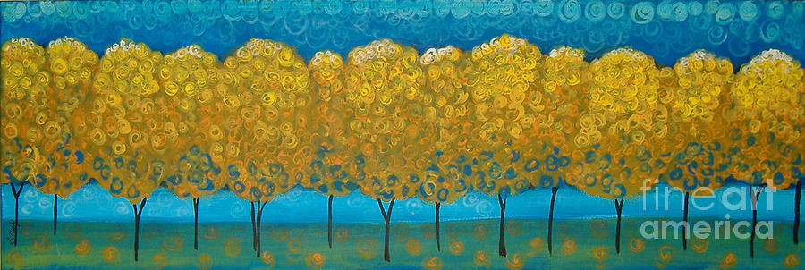 Tree Painting - Happy Trees In A Row by Lee Owenby