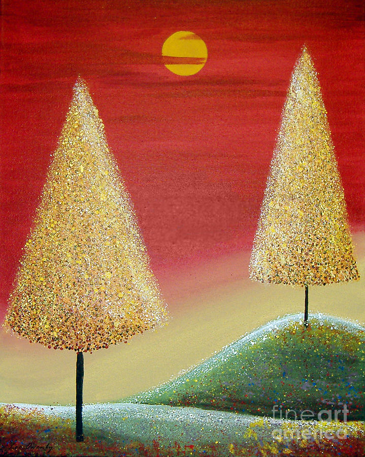 Happy Trees With Red Sky Painting by Lee Owenby